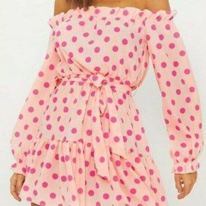 PrettyLittleThing Dusty Pink Polka Dot Shift Dress